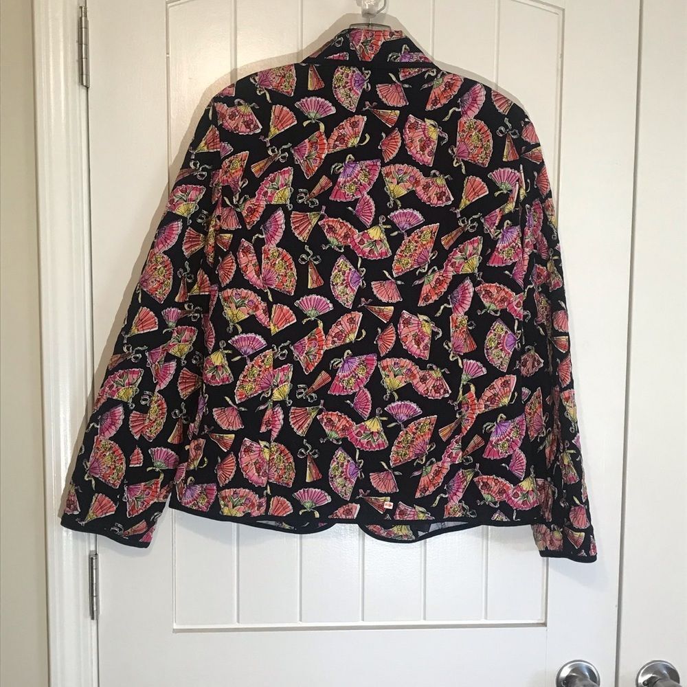 R.Q.T Quilted Collared Zip Front Japanese Fan Print Jacket LARGE - Picture 4 of 6
